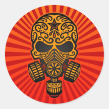Post Apocalyptic Sugar Skull, red and yellow Sticker