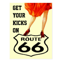 Postcard GET YOUR KICKS ON ROUTE 66 Retro Style