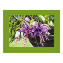 Postcard - "Lisa" fuchsia basket with blossoms