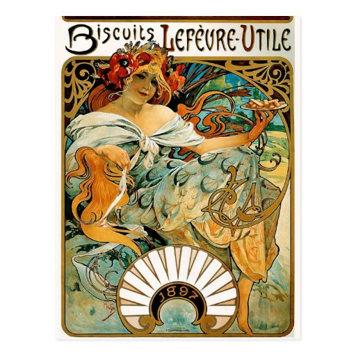 Postcard: Mucha - Biscuits Lefevre Utile