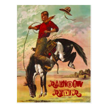 POSTCARD WESTERN BRONC HORSE & THE RAINBOW RIDER