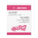 POSTCARD: We've Moved! Antique Car (fuchsia)