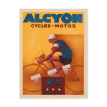 Postcard With Vintage Alcyon Bicycle Poster Print