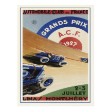 Postcard With Vintage Grand Prix Ad Poster Print
