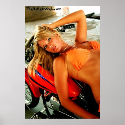 Poster: Bikini Babe on a Custom Motorcycle by TheBikerWeb