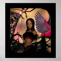 Poster Fantasy Art Elf Girl Bird