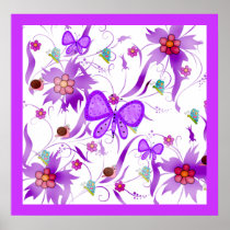 Poster Kids Girls Butterfly Flowers Bugs