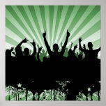 POSTER/PRINT Grunge Party Crowd Silhouette Green