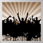 POSTER/PRINT Grunge Party Crowd Silhouette Orange