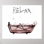 Poster- Red Relax X-Ray Skeleton Bath Time