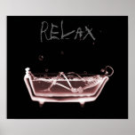 Poster- Red Relax X-Ray Skeleton Bath Time