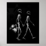 Poster - X-Ray Skeleton Couple Traveling Blk Wht
