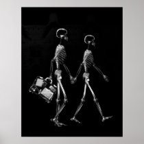 Poster - X-Ray Skeleton Couple Travelling Blk Wht