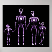 POSTER- X-RAY SKELETON FAMILY BLACK PURPLE