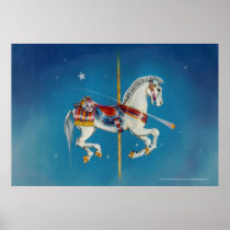 Posters, Prints - Red, White & Blue Carousel Horse