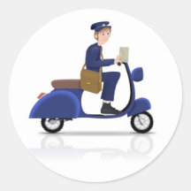 Postman on Scooter Round Sticker