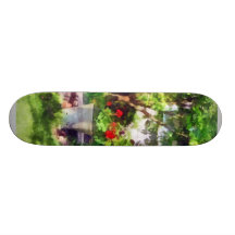 Pot of Geraniums Near Steps Skate Board