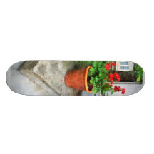 Pot of Geraniums on Stoop Custom Skateboard