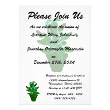 Pot with green themed plant personalised invitation