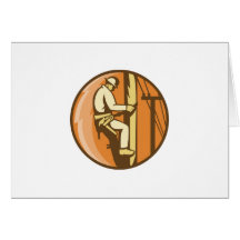 Power Lineman Electrician Climbing Utility Post Greeting Card
