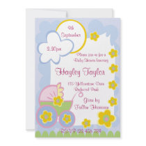 Pram with yellow Flowers Baby  Shower Invitation
