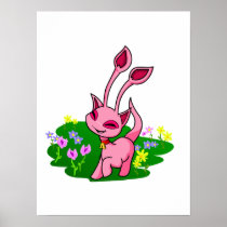 Prancing pink Aisha through flowers posters