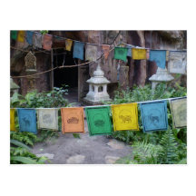 Prayer flags at temple postcards