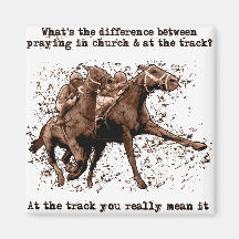 Praying at horse races refrigerator magnet