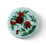 Praying Mantis & Red Roses Button