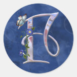 Precious Butterfly Initial F Round Sticker