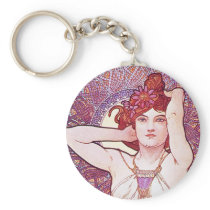 Precious Stones and Flowers, Alphonse Mucha Key Chains