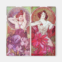 Precious Stones and Flowers, Alphonse Mucha Refrigerator Magnet