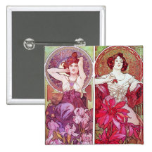 Precious Stones and Flowers, Alphonse Mucha Pins
