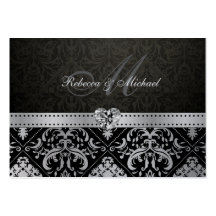 Premium Metallic Silver and Black Damask RSVP Card Business Cards