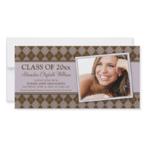 Preppy Argyle Graduation Announcement (lilac) Personalized Photo Card