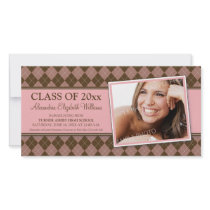 Preppy Argyle Graduation Announcement (pink) Customized Photo Card