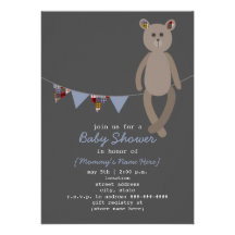 Preppy Bear & Plaid Bunting Baby Shower Invitation