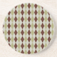 preppy green brown argyle beverage coaster
