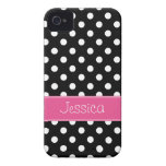 Preppy Pink and Black Polka Dots Personalised iPhone 4 Cover