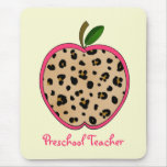 Preschool Teacher Leopard Print Apple Mousepads