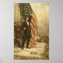 President Abraham Lincoln Under the American Flag Poster