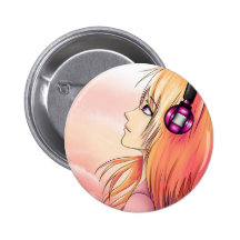 Pretty Anime girl at sunset Buttons