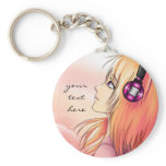 Pretty anime girl listening to music keychain