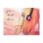 Pretty anime girl listening to music post card postcards