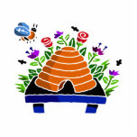 Pretty Beehive and Flowers Scene Acrylic Cut Out