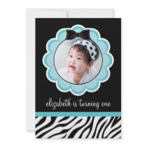 Pretty Black and Teal Birthday Party Invitation