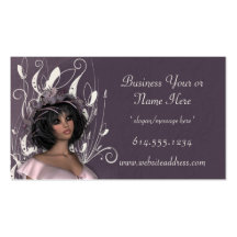 Pretty Black Haired Lady Decorated Business Cards