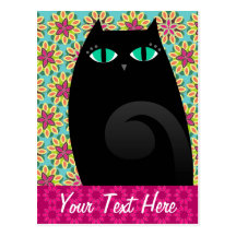 Pretty Black Kitty on Floral - Custom Postcard