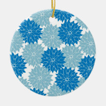 Pretty Blue Flower Blossoms Floral Pattern Print Christmas Tree Ornaments