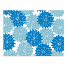 Pretty Blue Flower Blossoms Floral Pattern Print Post Card